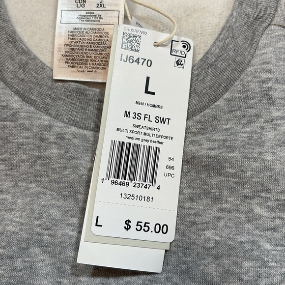 NWT Adidas Grey 3 Stripe Sweatshirt sz L - Picture 9 of 11
